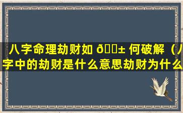 八字命理劫财如 🐱 何破解（八字中的劫财是什么意思劫财为什么会导致破财）